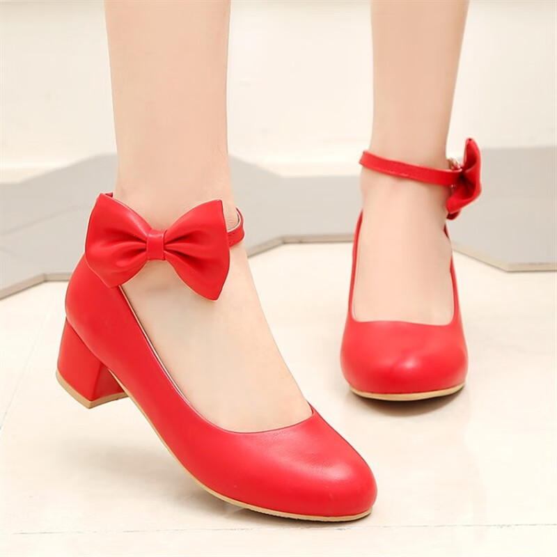 兹仕猫小孩子穿的高跟鞋女童礼服鞋中大童公主鞋儿童皮鞋小女孩学生