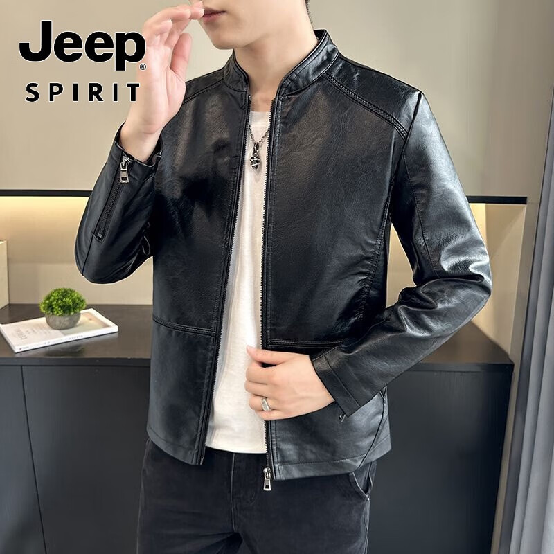 皮衣机车商务皮夹克潮流男士休闲外套男硬汉型 黑色【老爷车皮衣】 m