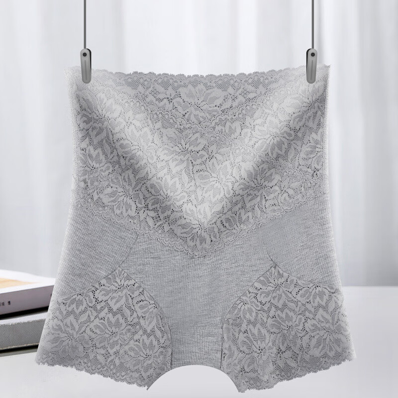 蕾丝高腰安全裤收腹提臀内裤女大码打底裤平角防走光短裤头 灰色 XL