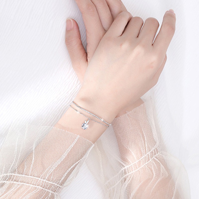 缔时尚月兔莫桑钻石银手链女士本命年玉兔子手环饰品生日礼物送女友老婆 SL007 月兔手链/一克拉莫桑石