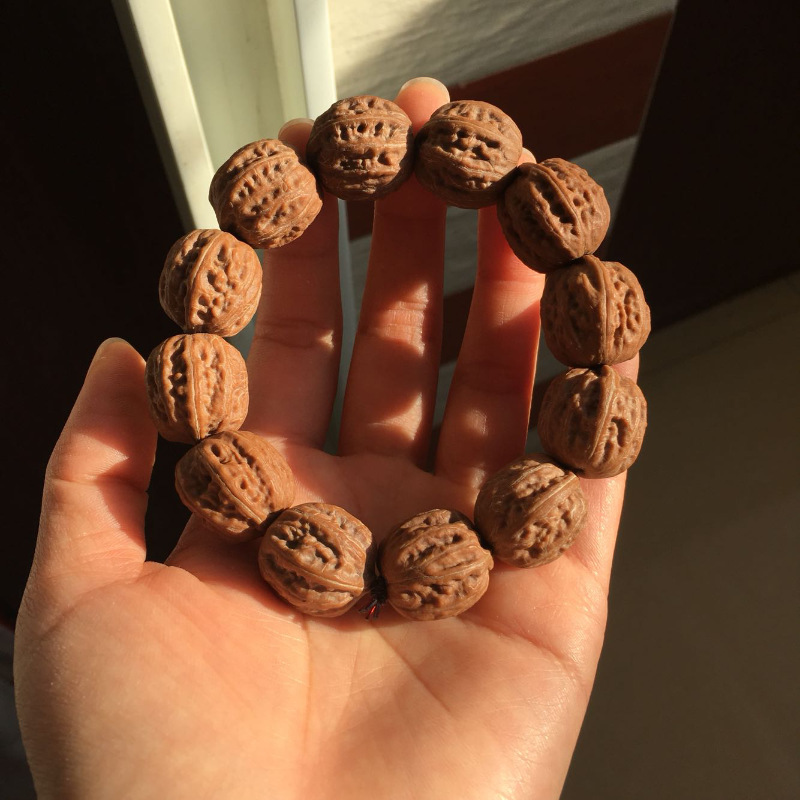 0门头沟精品红皮方墩八棱深纹纯野生文玩小核桃手串秋子无瑕疵 图片色