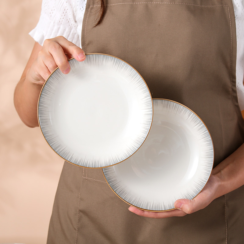 传旗釉下彩陶瓷盘子7英寸4只陶瓷餐具饭盘菜盘深汤盘 微波炉可用 流星