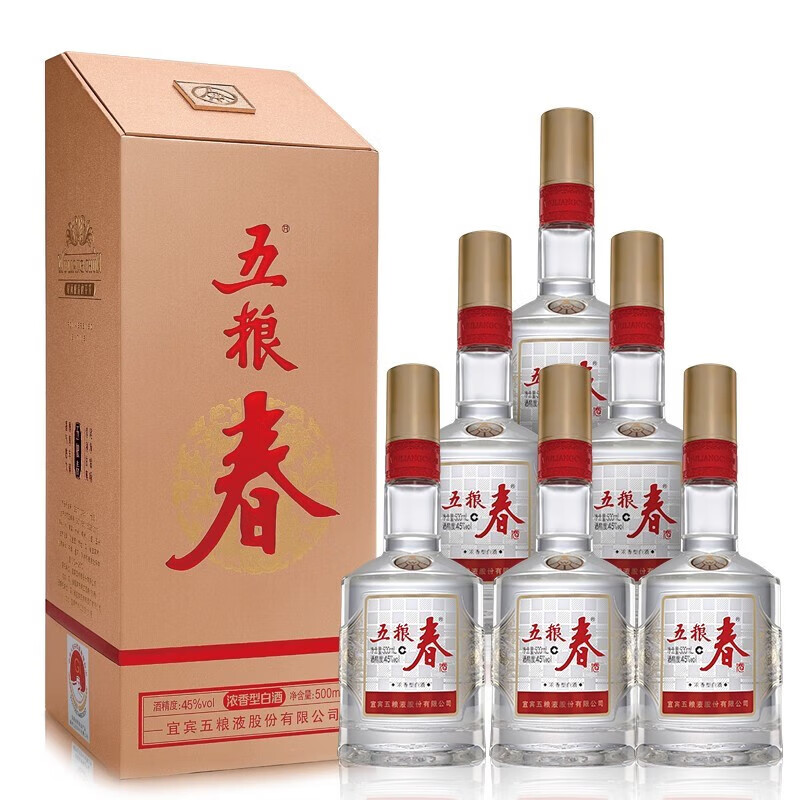 五粮液股份 五粮春 浓香型 白酒 年货送礼宴请白酒 45度 500mL 6瓶 第二代五粮春整箱