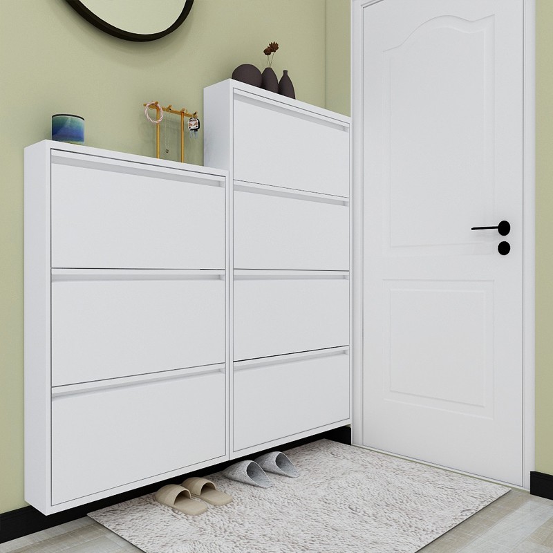 毕威尔15cm超薄钢制翻斗鞋柜小户型挂墙北欧风窄鞋橱二三四斗简约玄关