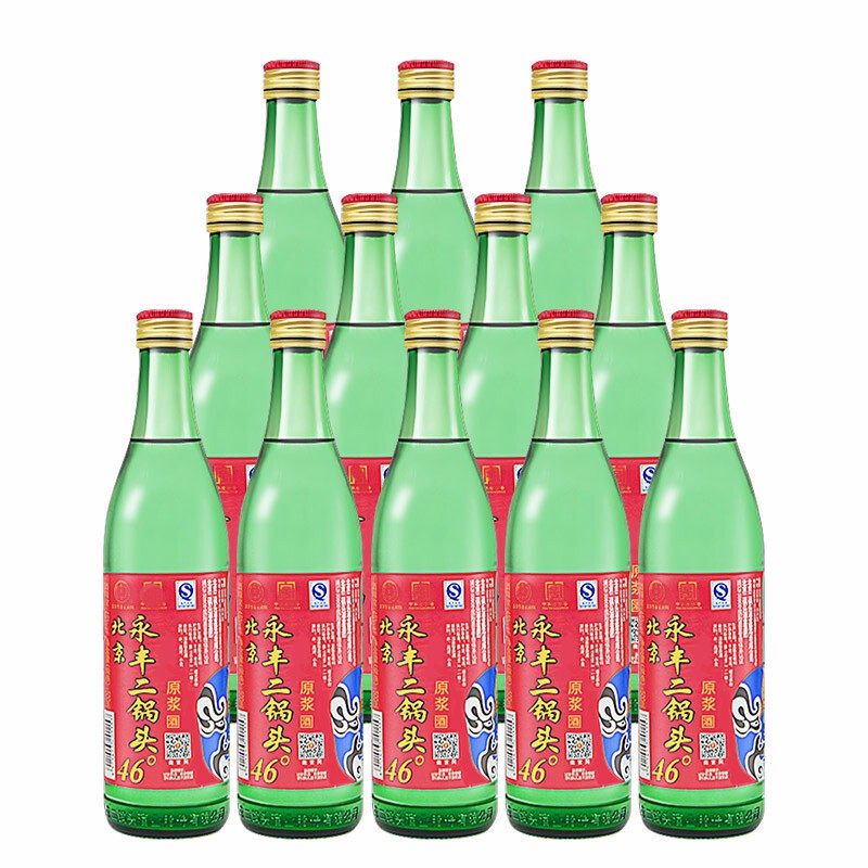 永丰牌北京二锅头白酒 46度绿瓶 清香型原浆酒宴请自饮 500ml*12瓶