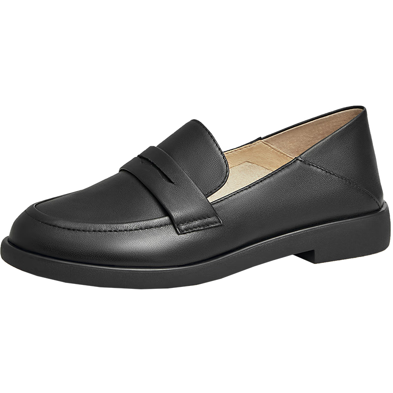 TEENMIX 天美意 皮鞋女鞋商场同款柔软羊皮乐福鞋单鞋CCJ38CA3预售 黑色（宽版） 37