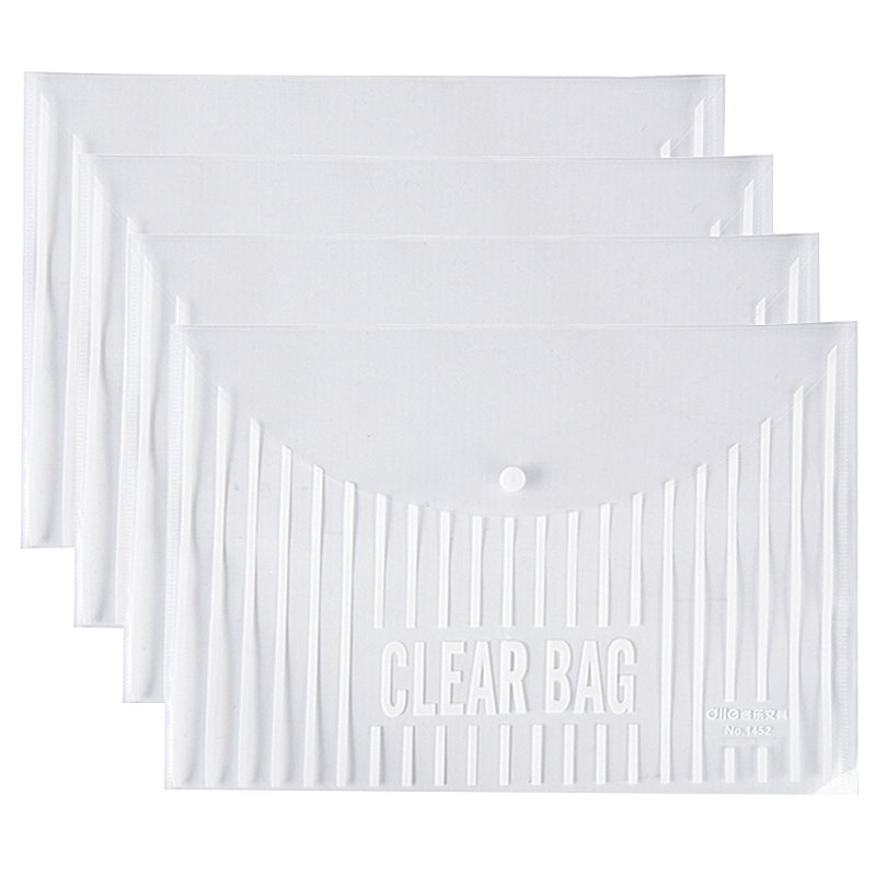 递乐 A4防水透明按扣袋/资料文件袋/学生试卷收纳袋/公文袋  办公文具10个装1452白色