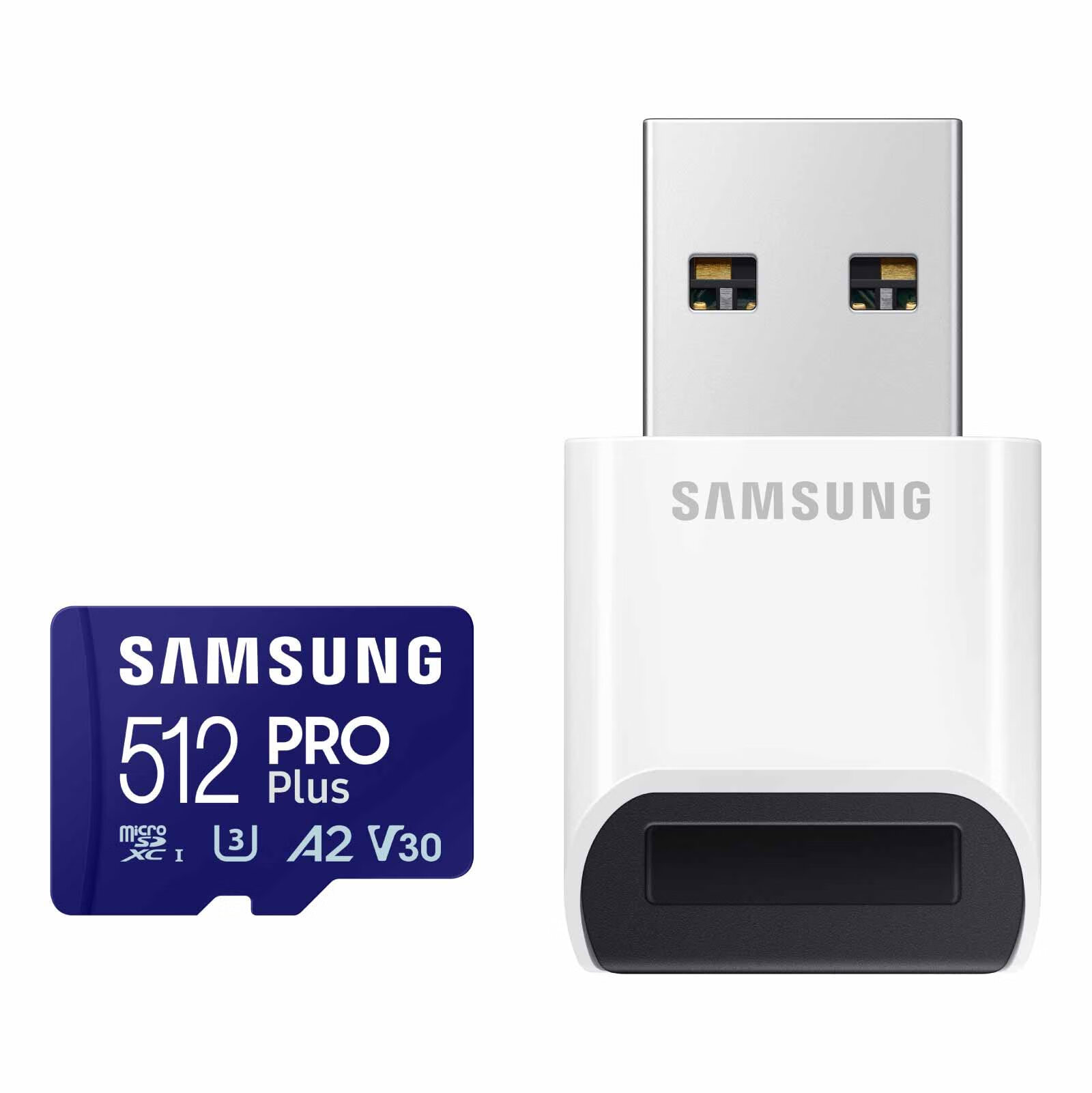 SAMSUNG 三星 PRO Plus microSD 存储卡 + 读卡器 512GB MicroSDXC 高达 180 MB/s 全高清和 4K