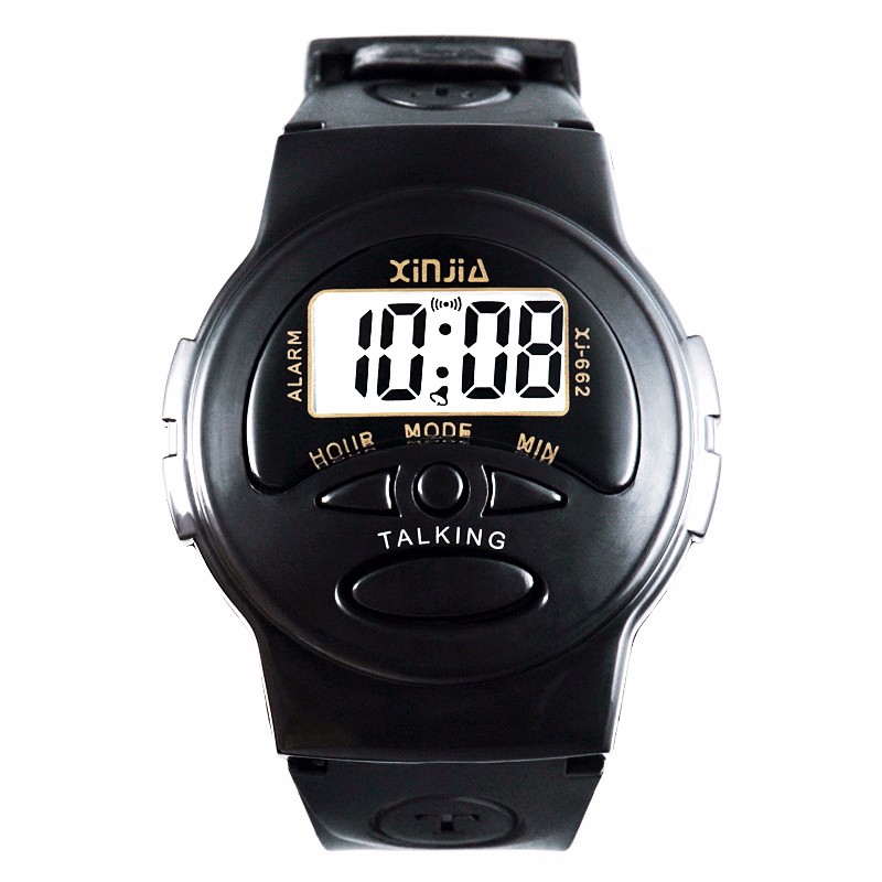 信佳（xinjia）一键语音报时手表 中老人电子表盲人报时表 多功能腕表器XJ-662 黑色 662