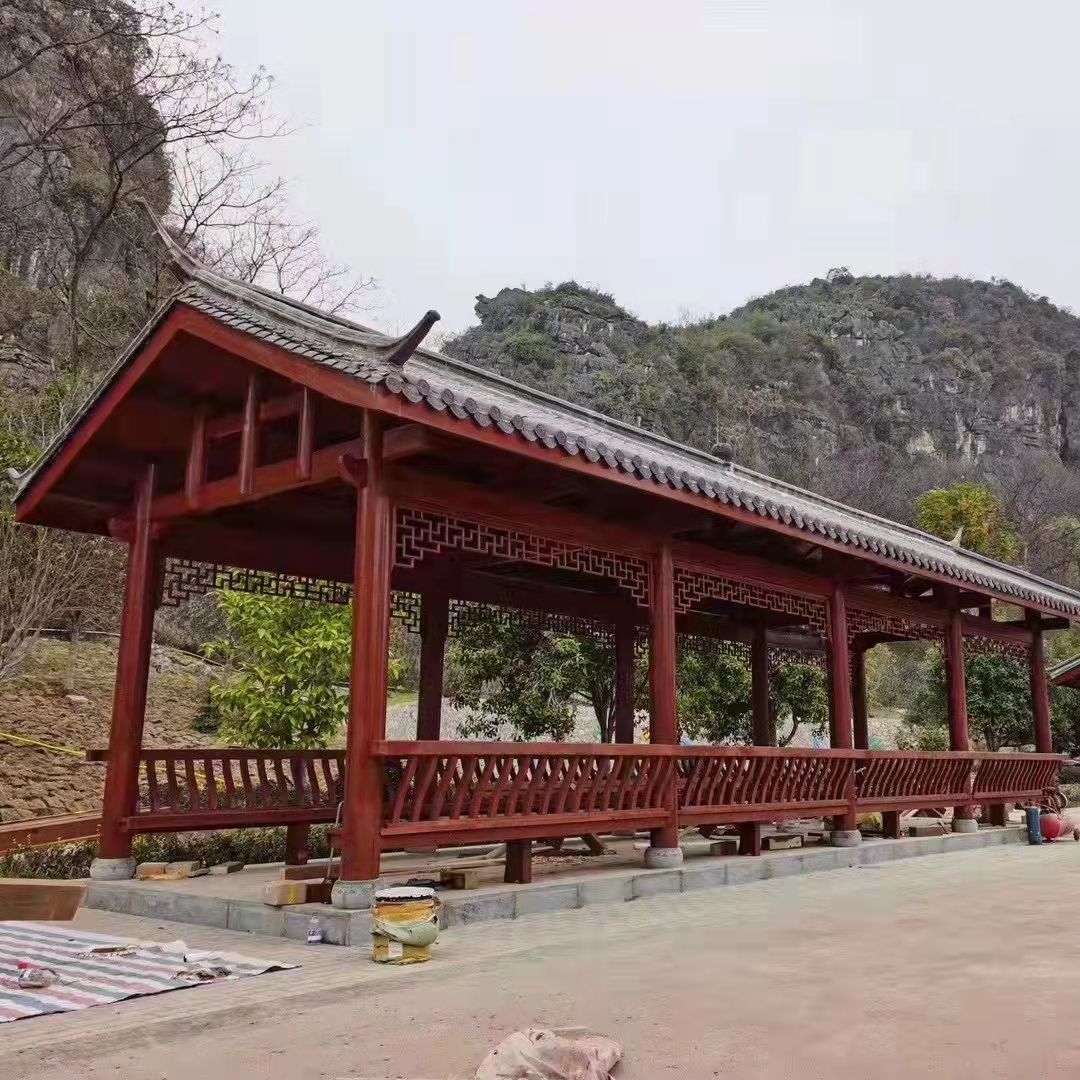 艺可恩 防腐木长廊古建小青瓦实木长廊走廊户外花园凉亭廊架文化的