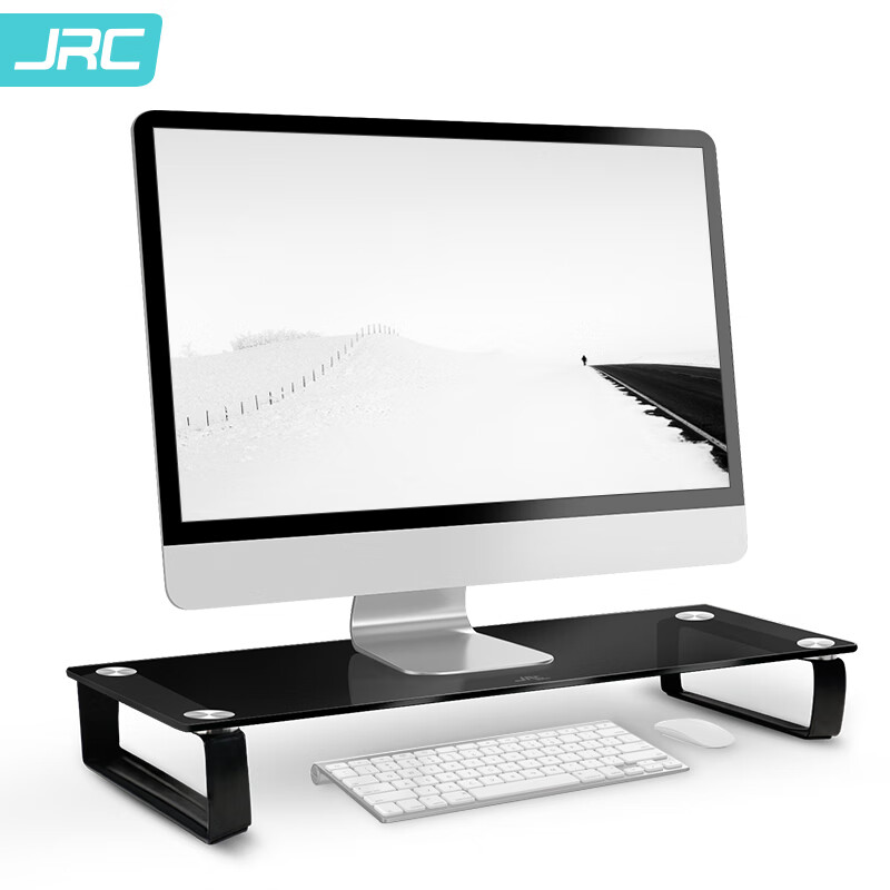 JRC 电脑液晶显示器增高架 办公桌面键盘置物收纳整理支架 钢化玻璃笔记本垫高屏幕底座玻璃支架