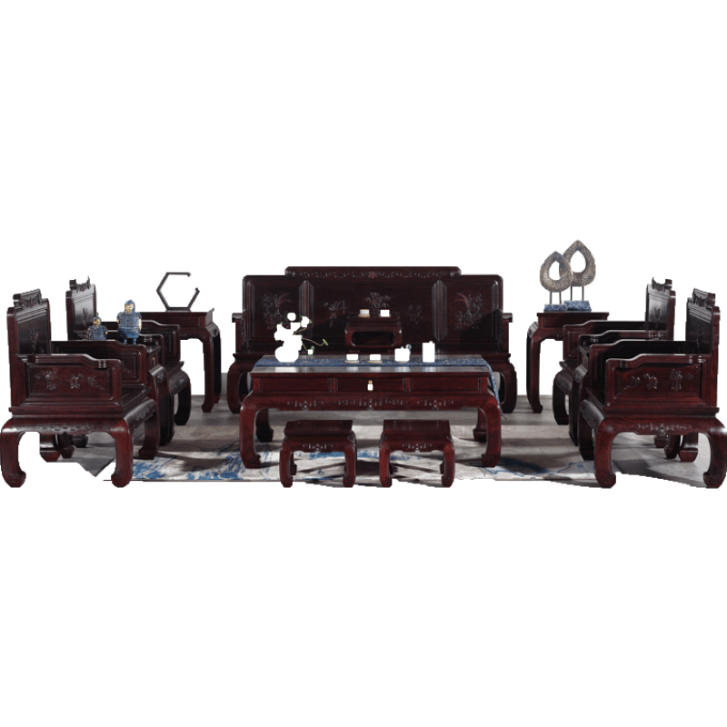 贡艺名居 血檀(学名:染料紫檀)沙发十三件套中式仿古客厅全实木整装沙发组合 沙发六件套(1+1+3)