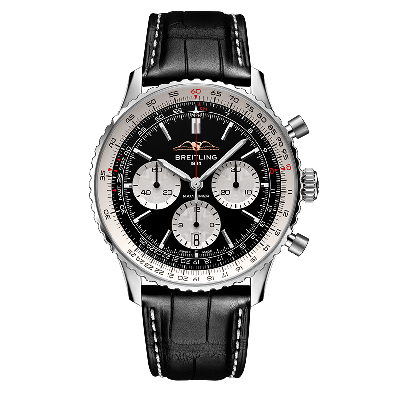 百年靈（BREITLING）航空計(jì)時(shí)B01計(jì)時(shí)男士手表43瑞士機(jī)械表【黃景瑜同款】 黑色-鱷魚皮帶-43mm