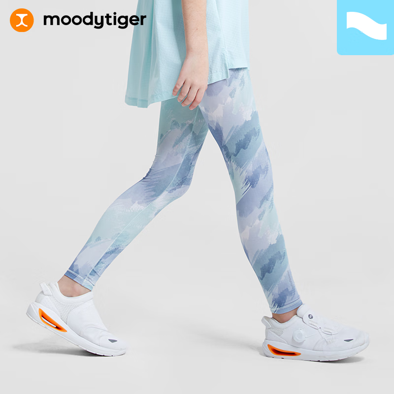 moodytiger【明星同款】女童运动紧身裤夏季弹力速干儿童瑜伽裤| 小轻风 海浪蓝 120cm