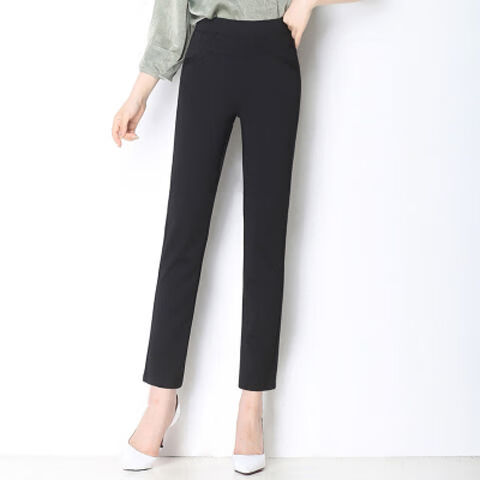 元乐申春夏高腰弹力小直筒裤女显瘦中年妈九分裤休闲裤 322黑色  九分