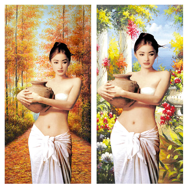抱陶女挂画 欧式装饰画玄关客厅走廊卧室挂画高清打印油画布尺寸 40*