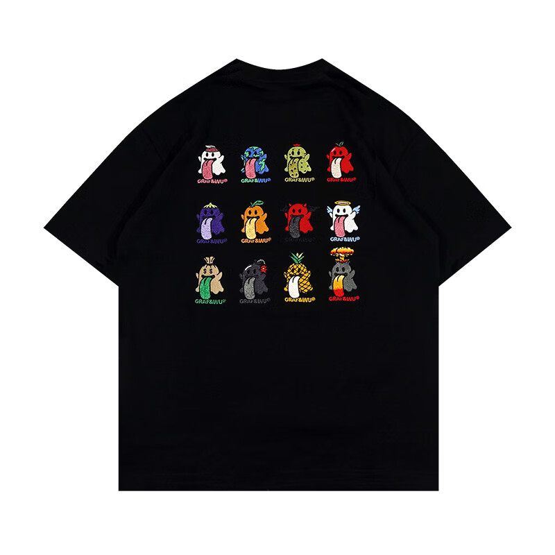 0刺绣宽松休闲短袖t恤男女情侣 黑色 s