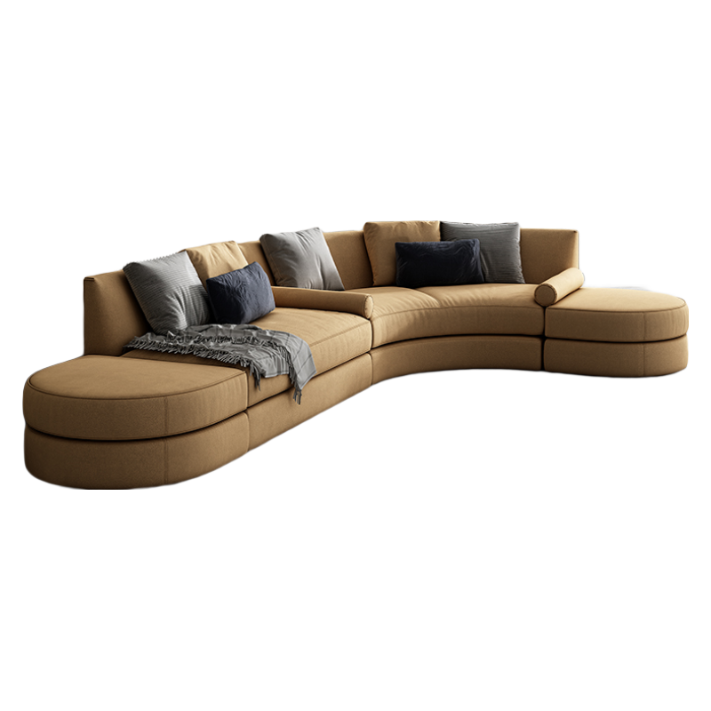 DC现代简约创意绒布沙发意式极简ins设计师网红款异形转角沙发大小户型2021新款乳胶布艺弧形沙组合 右贵妃组合(海绵填充)