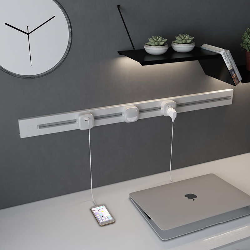 p5带总控开关超薄电力轨道插座 厨房办公家用明装墙壁挂式无线可移动