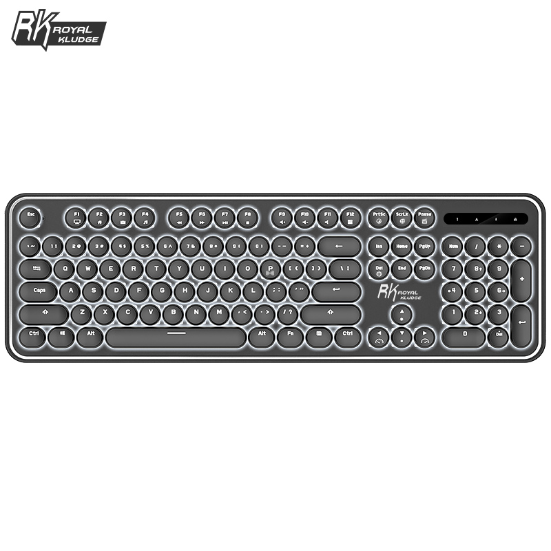 RK RK960圆点机械键盘有线/无线蓝牙双模办公键盘104键复古圆键帽笔记本键盘白光黑色青轴