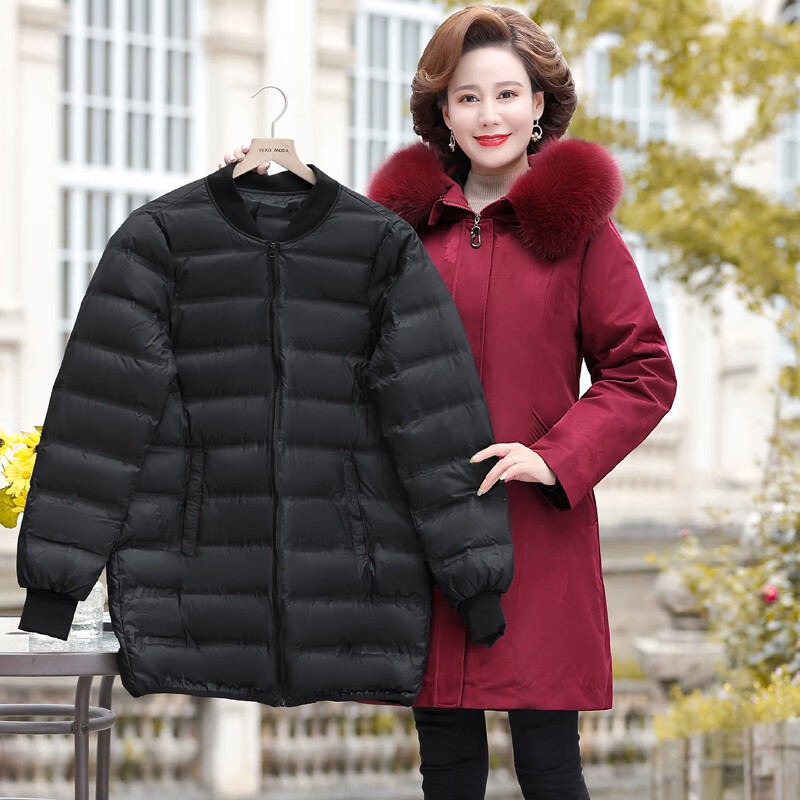 秋冬新品轻薄羽绒服女长款中老年加肥加大妈妈羽绒中老年女装派克服