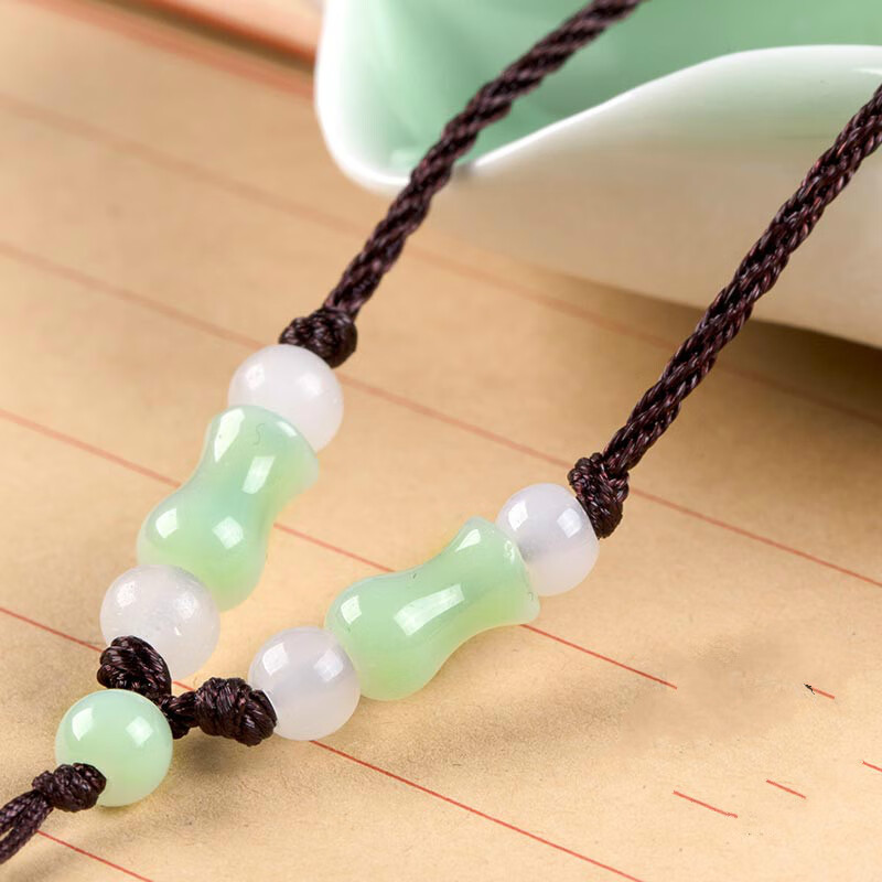 可调节男女红黑手工编织吊坠挂绳项链绳翡翠玉佩挂件绳子 咖啡色线 绿