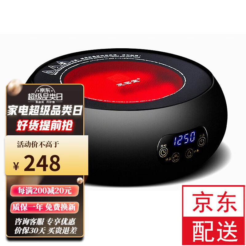友茗堂 电陶炉茶炉家用煮茶炉烧水炉 铁壶迷你不挑壶光波电磁炉电炉 黑色茶炉