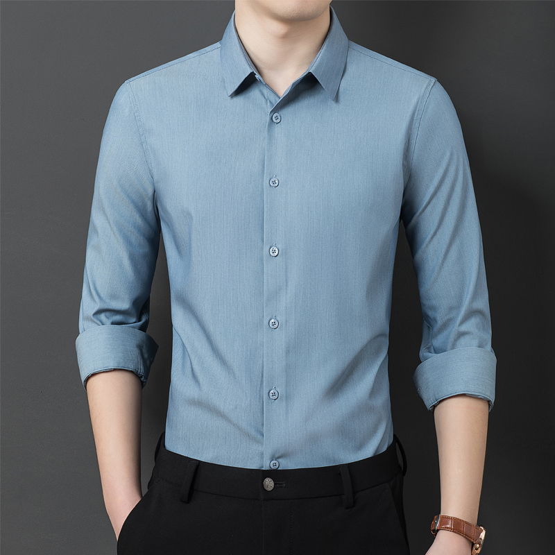 哈雷纳金狐狸 衬衫男纯色休闲长袖衬衫舒适透气衬衣男2201 罗兰灰 170