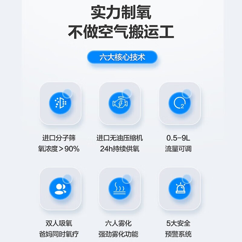 可孚医用级家用制氧机雾化吸氧机老人专用5L升肺气肿呼吸机一体慢阻肺 【9L超大流量可调】药房同款JMC9ANi