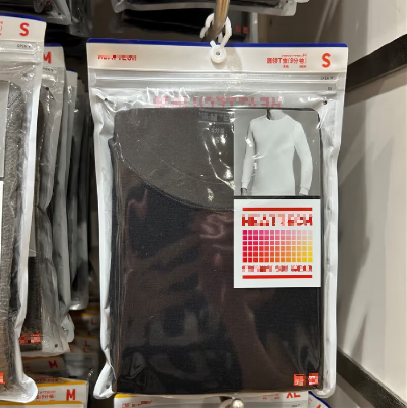 优I衣专柜代购男士保暖裤打底裤秋裤紧身裤保暖内衣秋衣男【贴身商品 男衣 黑色圆领 轻舒暖薄款HEATTECH M(120-140斤)