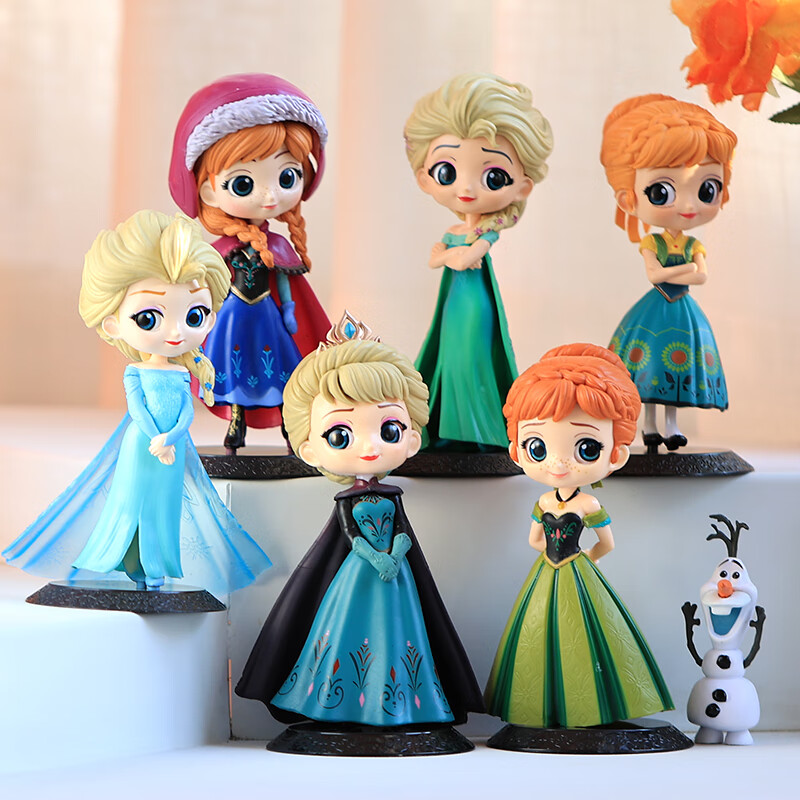 冰雪奇缘手办爱莎公主安娜艾莎雪宝玩偶玩具儿童生日装饰摆件 6款冰雪公主 加大雪宝