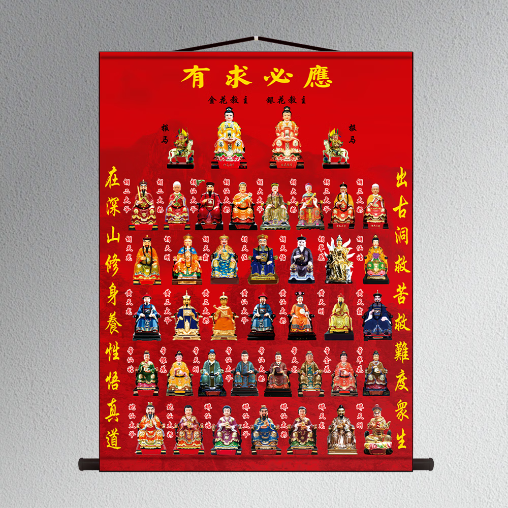 全神图高清红底出马堂单金花教主五大家族全仙图仙家堂单卷轴挂画 马