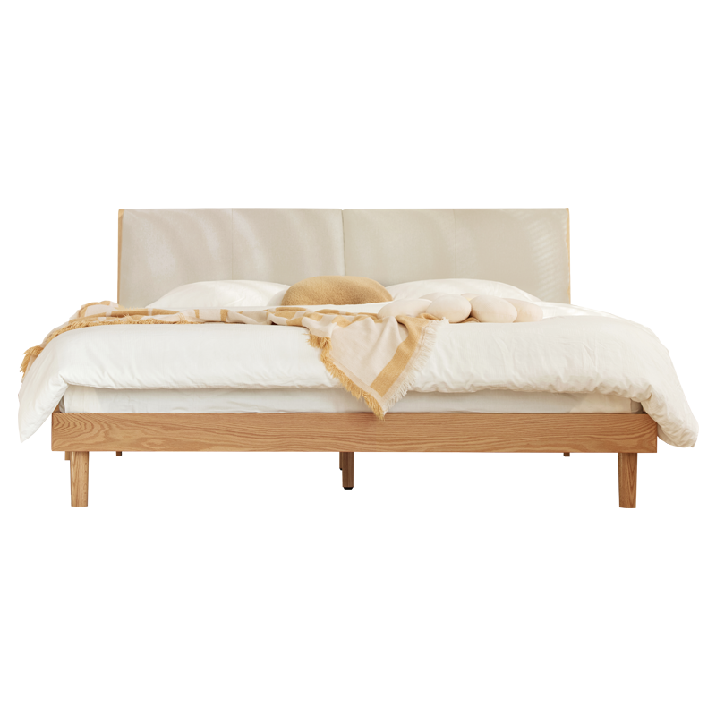 原始原素实木床北欧现代简约主卧床1.8米双人床软包床+床垫 米色软包 JD1576 2898元
