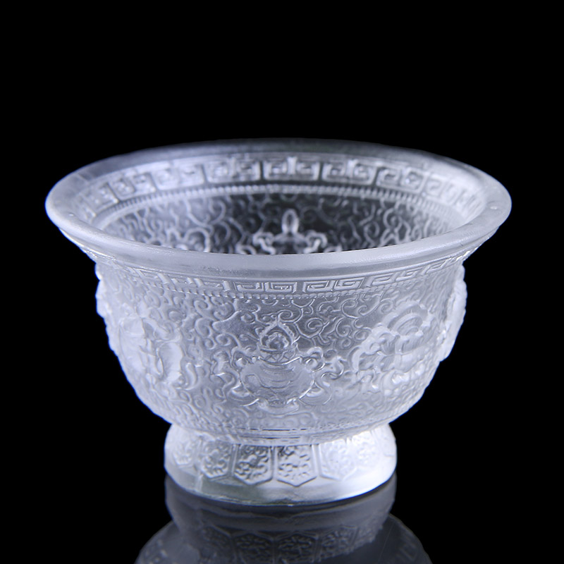 圆通工艺 古法琉璃佛前八吉祥供佛水杯碗七彩家用摆件用品 白色/个