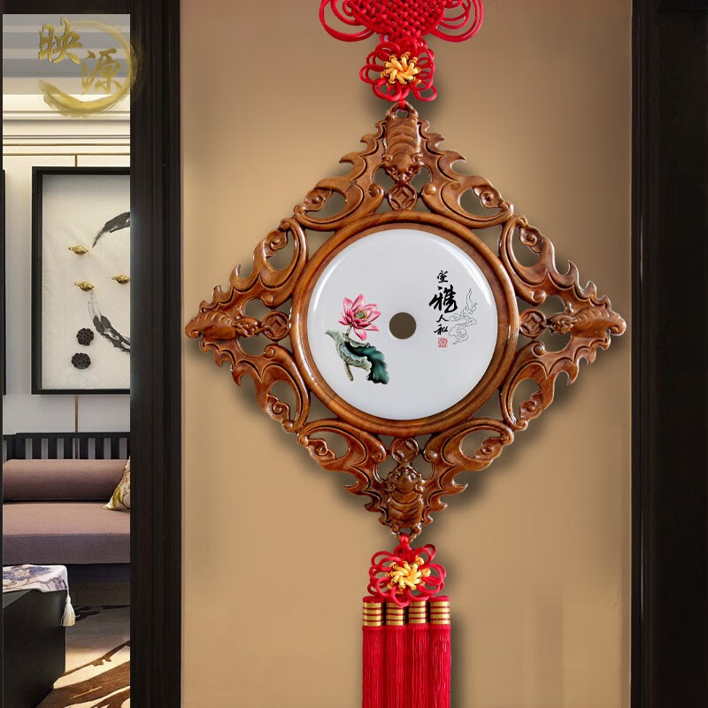 帝兰慕玉石中国结玄关装饰挂件搬家乔迁礼品新中式木雕墙饰客厅墙上
