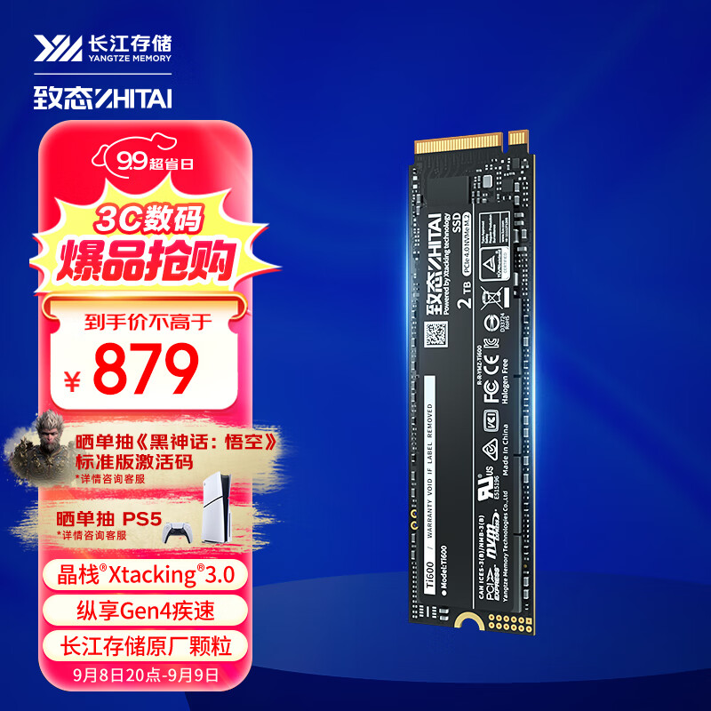 致态（ZhiTai）长江存储 2TB SSD固态硬盘 NVMe M.2接口 Ti600系列 (PCIe 4.0 产品)