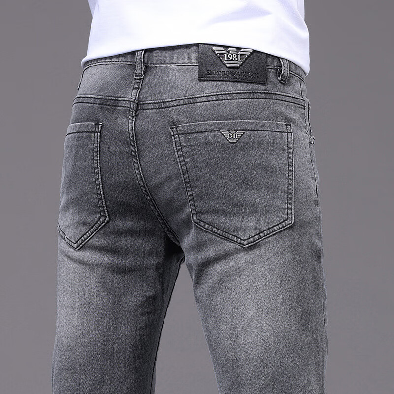 aj armani jeans牛仔裤男春夏薄款修身小脚弹力休闲潮流韩版长裤男士