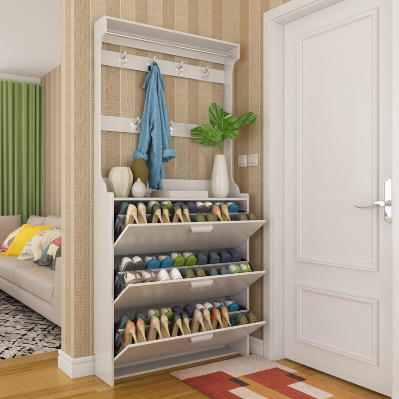 家门口门口鞋柜17cm简约现代翻斗一体门厅柜挂衣架带鞋柜组合经济型2