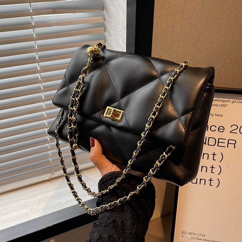 慕昂（MOVEON）黑色包包女2025新款时尚高级感单肩小方包洋气百搭链条斜挎包 黑色