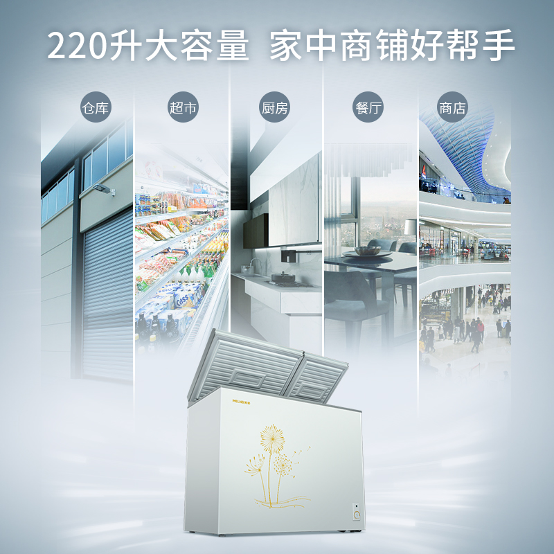 美菱(MELING)220升冰柜双箱双温家用商用小冷柜一级能效低噪母婴母乳冷藏冷冻大容量冰箱BCD-220DT