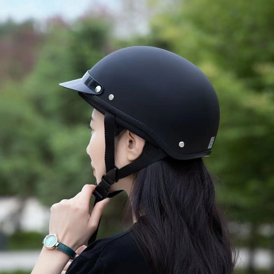 电动车摩托车头盔哈雷男女四季通用轻便式电动车安全帽半盔 哈雷款-哑光黑