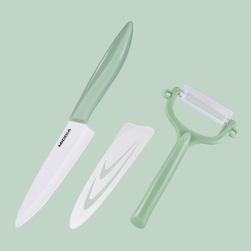 美帝亚陶瓷刀水果刀刨刀削皮器厨房刀具果蔬料理两件套宝宝婴儿辅食工具 水果刀套装-海螺绿