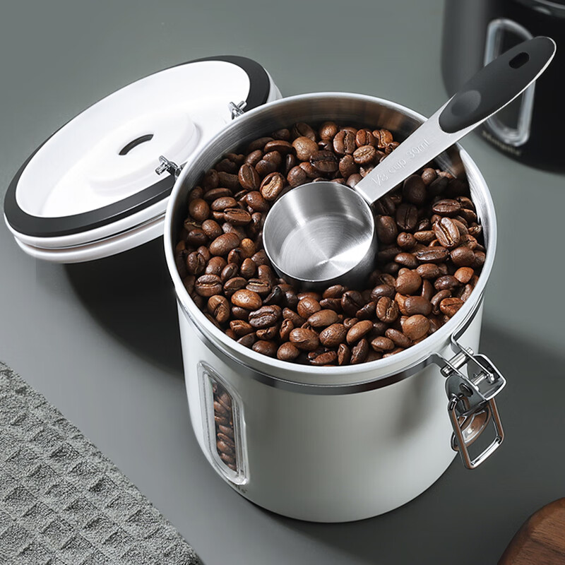 Mongdio咖啡豆密封罐 储物罐 新升级透视气阀单向排气阀304不锈钢咖啡罐