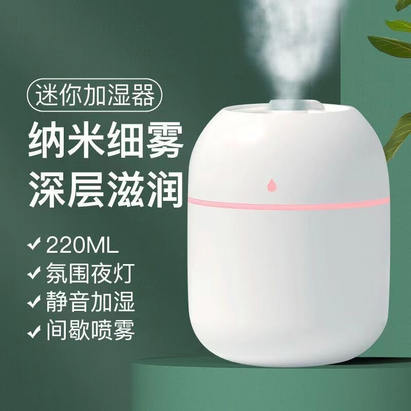 澳联健 迷你加湿器办公室桌面USB喷雾家用静音卧室空气净化宿舍 【冰川白】超大雾量220ML