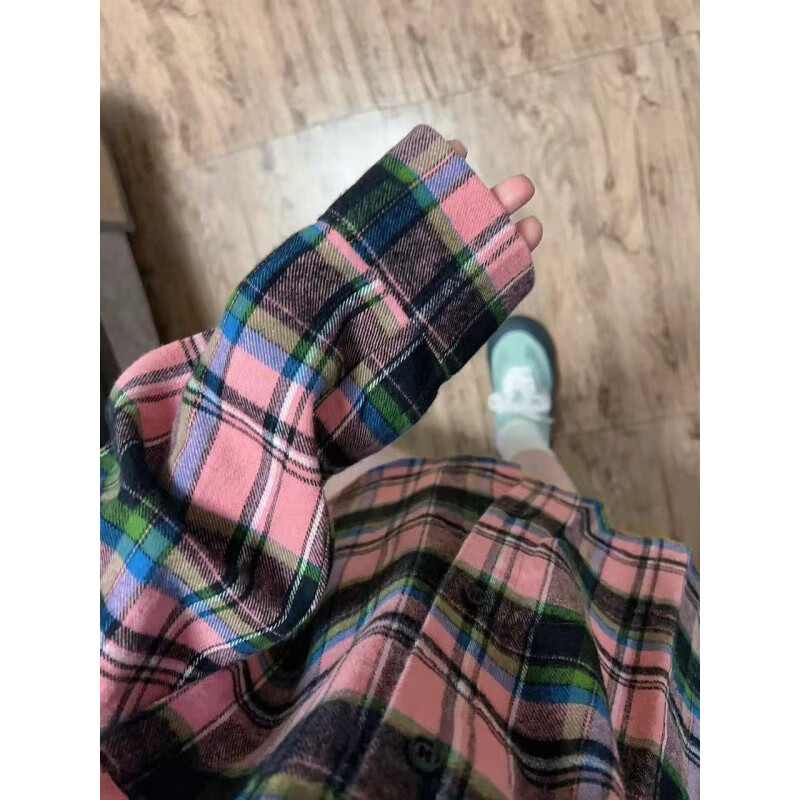 雷黛茜格子衬衫女款春秋休闲蓝色衬衣外套休闲长袖上衣女设计感小众显瘦 淡蓝色格子 #125 【面料】 S 建议95斤内