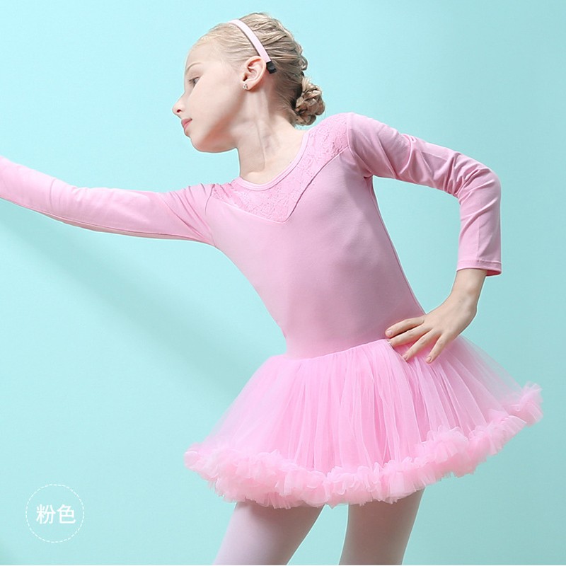 粉色长袖女童芭蕾舞考级练功服女款连体服