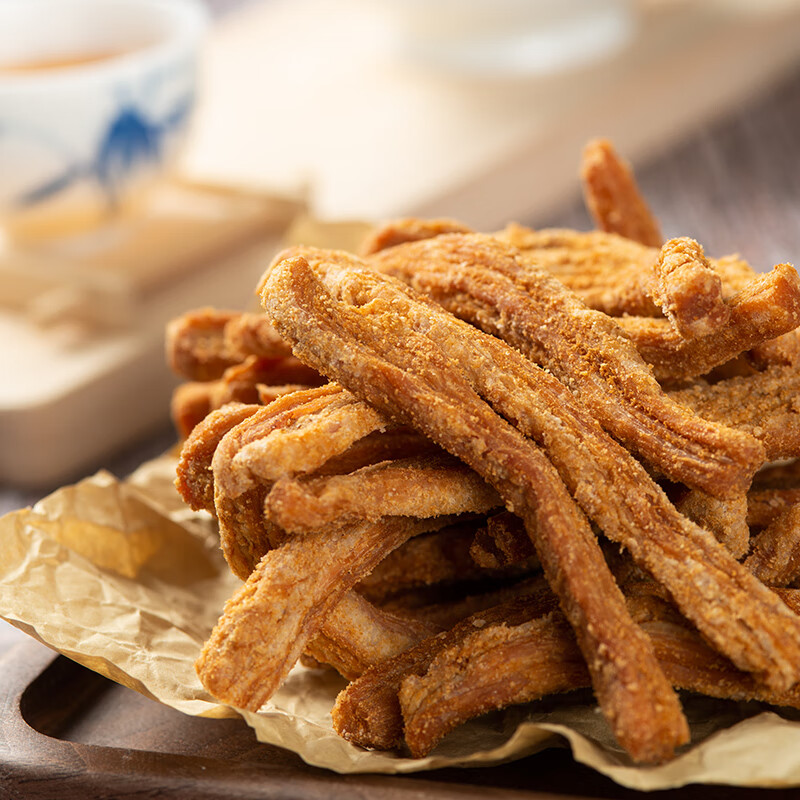 李村脂渣香酥猪油渣肉脂渣干炸脆皮五花肉肉类零食青岛特产小吃 经典原味+附辣椒包 酥脆的五花肉散条100克罐装