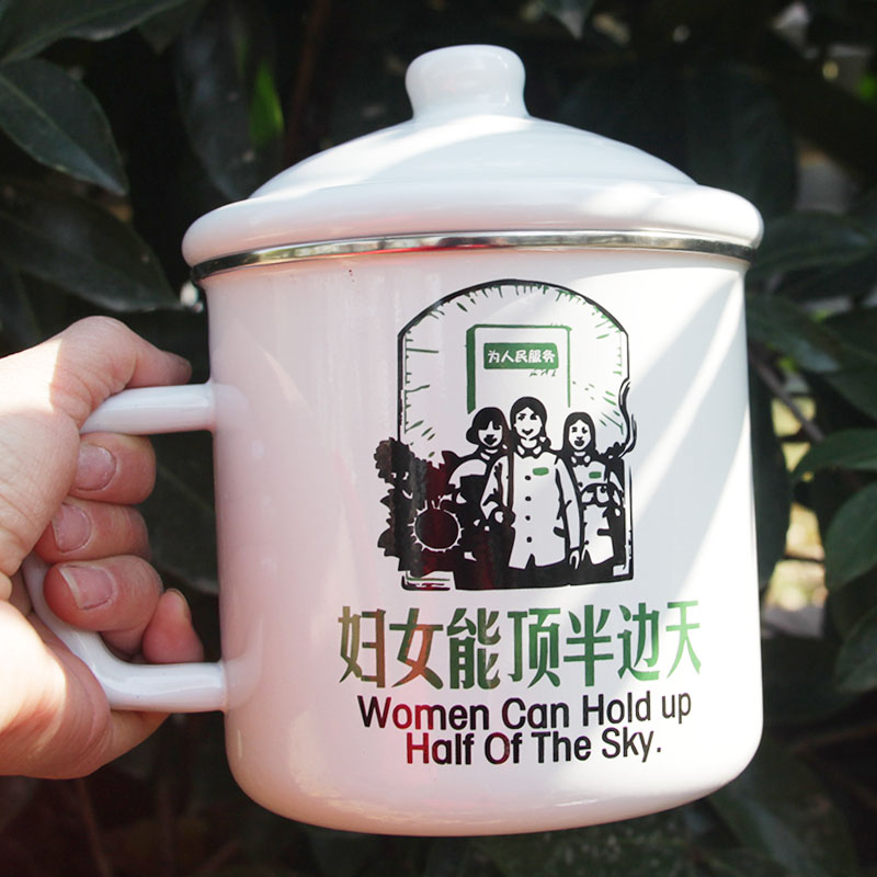 睟马铁瓷缸子 超大号茶缸子 1l大容量搪瓷水杯复古经典加厚搪瓷缸子带