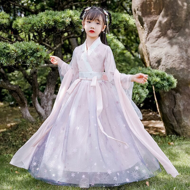 儿童女童汉服童装女孩中国风中大童秋季襦裙古装服装 紫色星空(买一