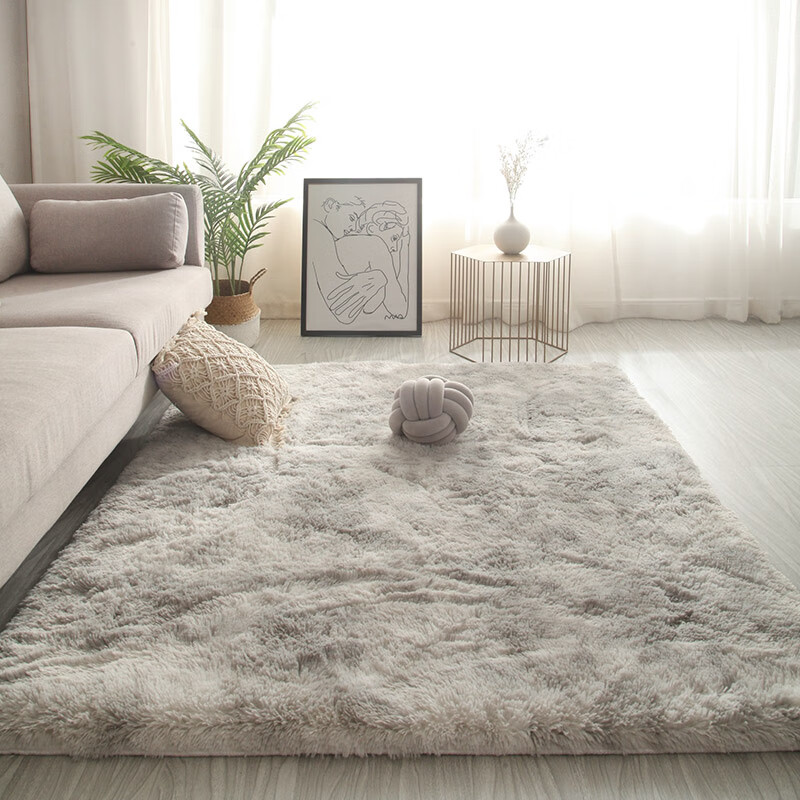 花非画地毯卧室客厅床边毯2023新款地毯少女房间茶几长绒加厚 扎染灰白色升级款加厚加密 宽120长160CM